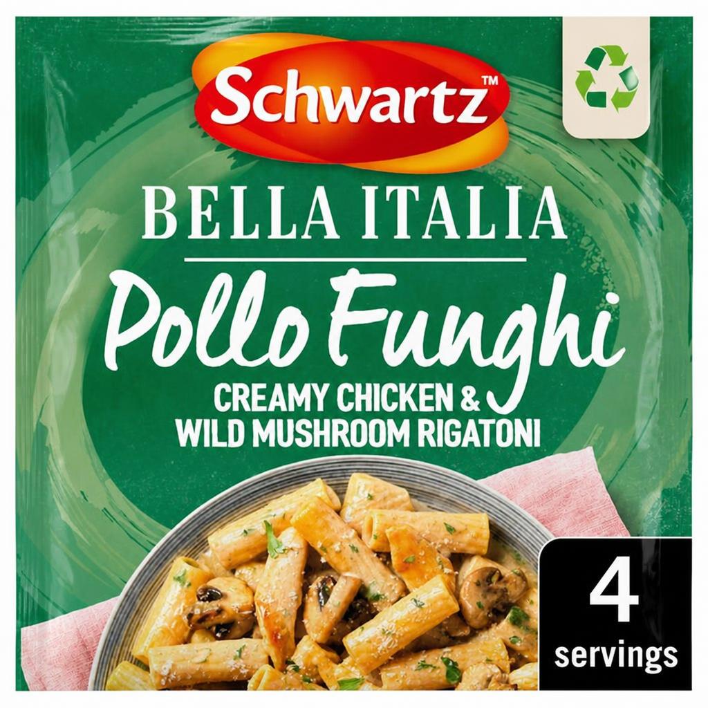 Schwartz Bella Italia Pollo Funghi Creamy Chicken & Wild Mushroom Rigatoni Recipe Mix 30g