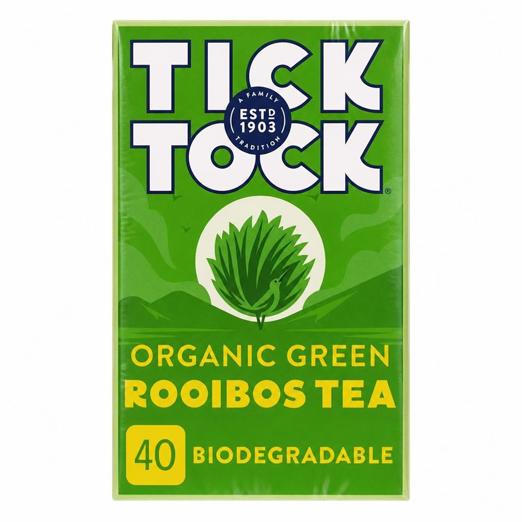 Tick Tock Organic Green Rooibos Tea 40 Biodegradable Bags 72g