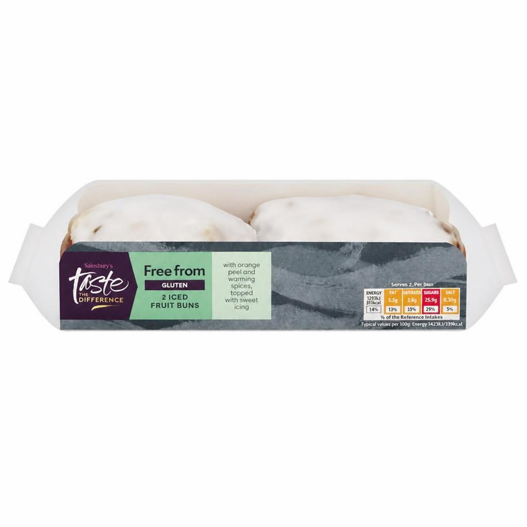Sainsbury's Free From Gluten Iced Fruit Buns, Taste the Difference x2 160g