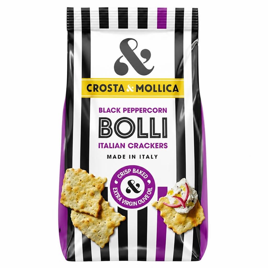 Crosta & Mollica Black Peppercorn Bolli Italian Crackers 150g