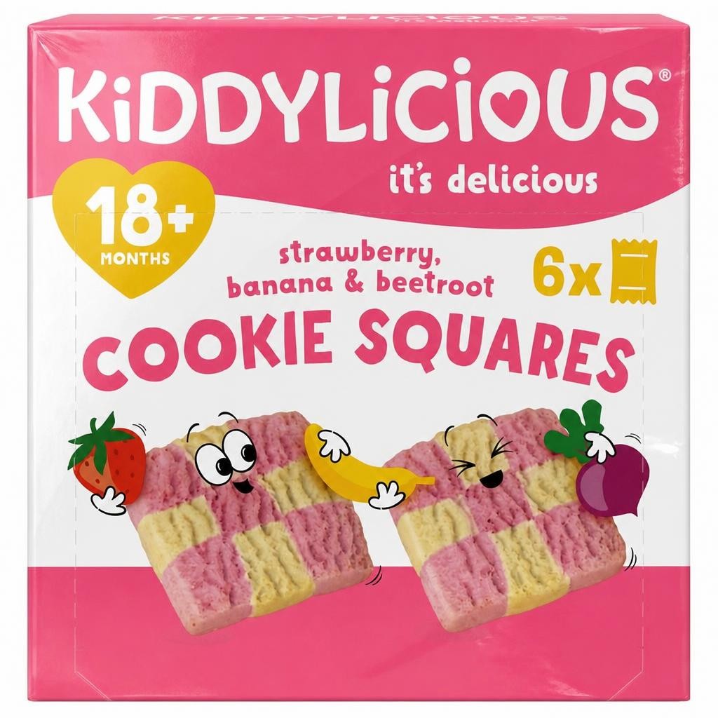 Kiddylicious Strawberry, Banana & Beetroot Cookie Squares Baby Snacks 6x24g