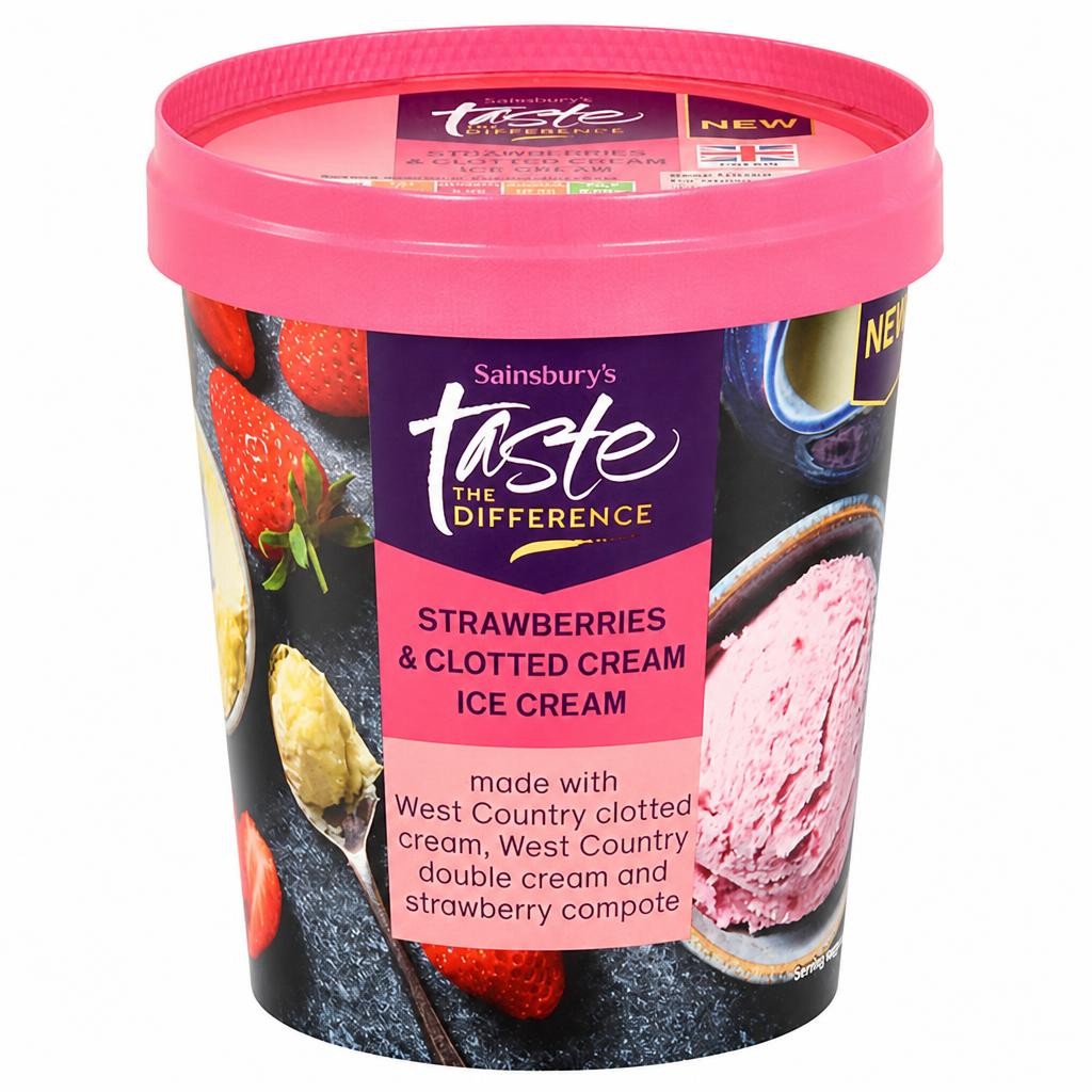 Sainsbury's Strawberries & Clotted Cream Ice Cream, Taste the Difference 480ml