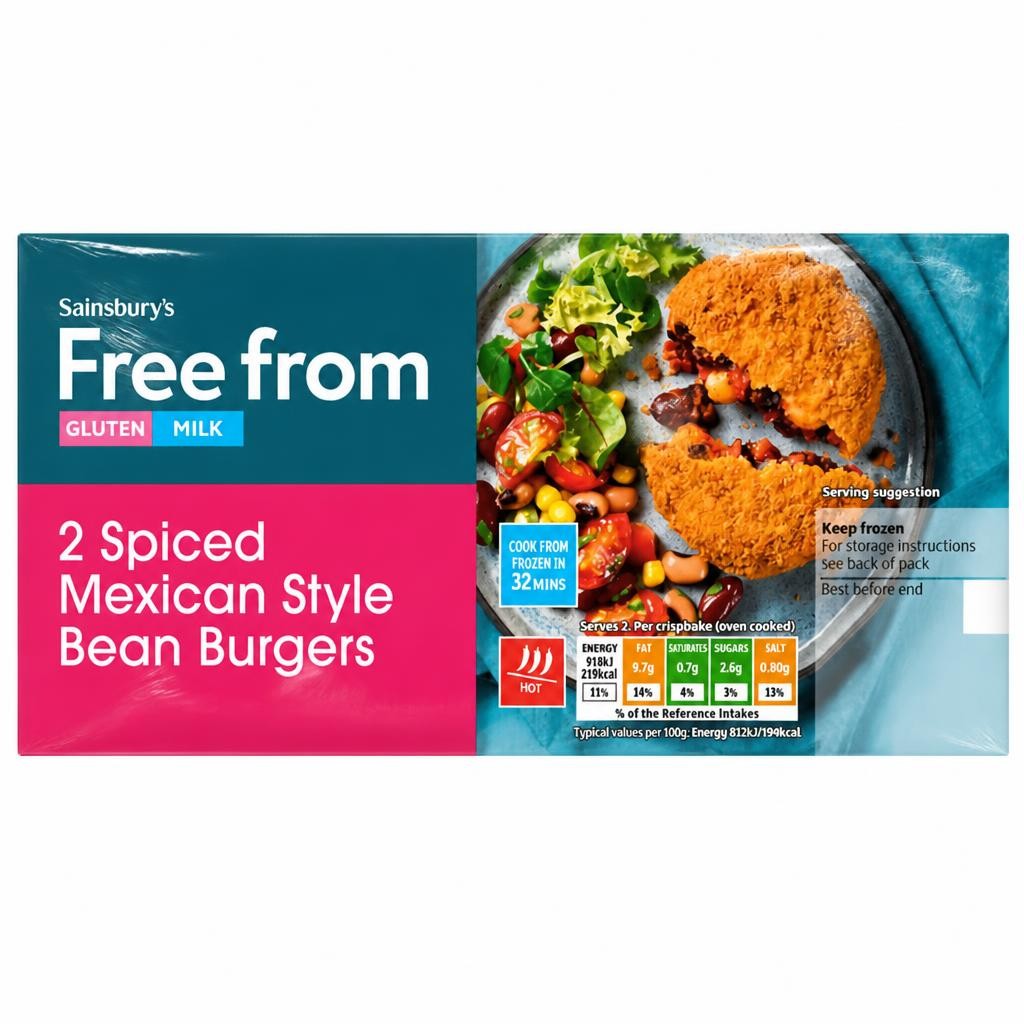Sainsbury's Free From Spiced Mexican Style Bean Burgers x2 277g