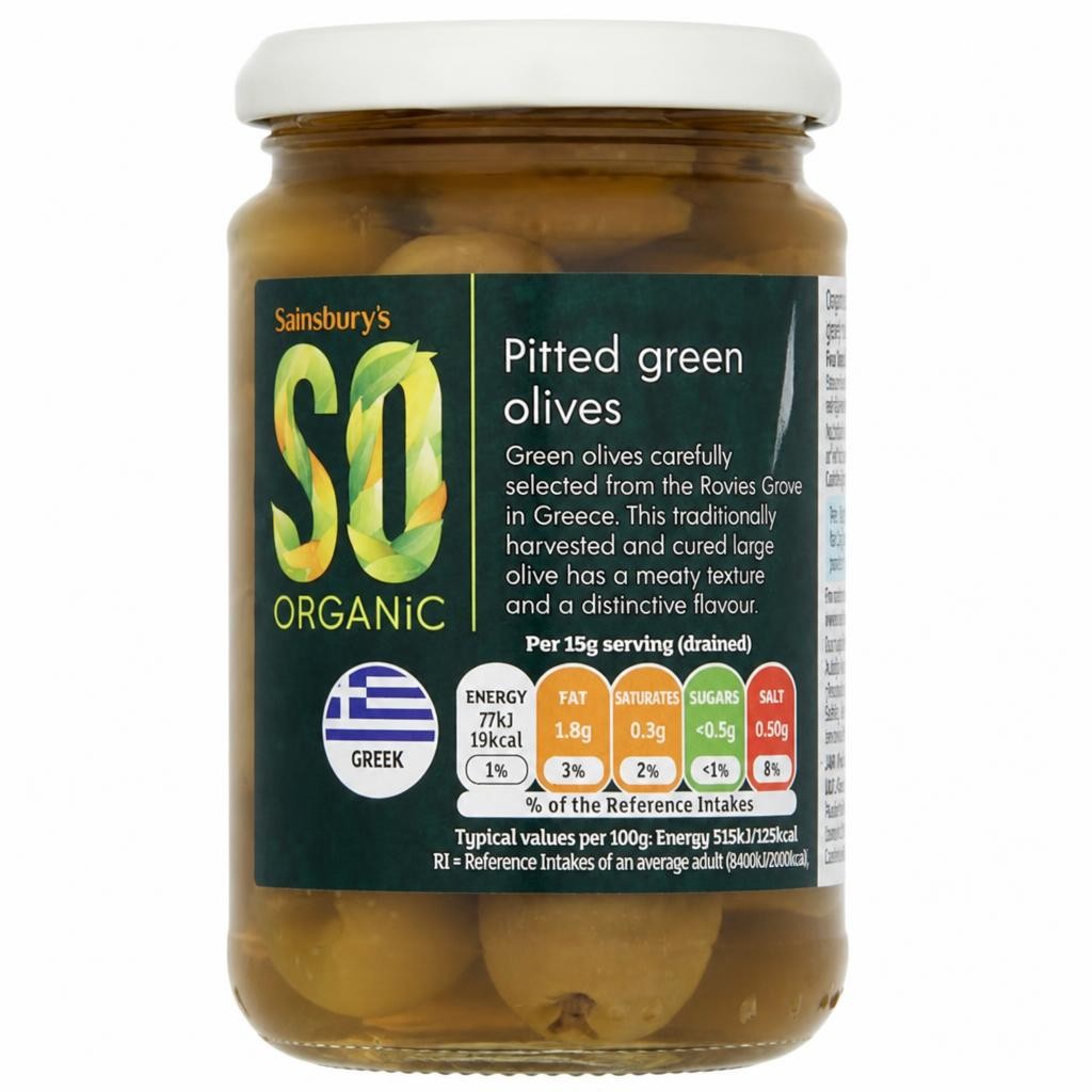 Sainsbury's SO Organic Pitted Green Olives 290g (130g*)