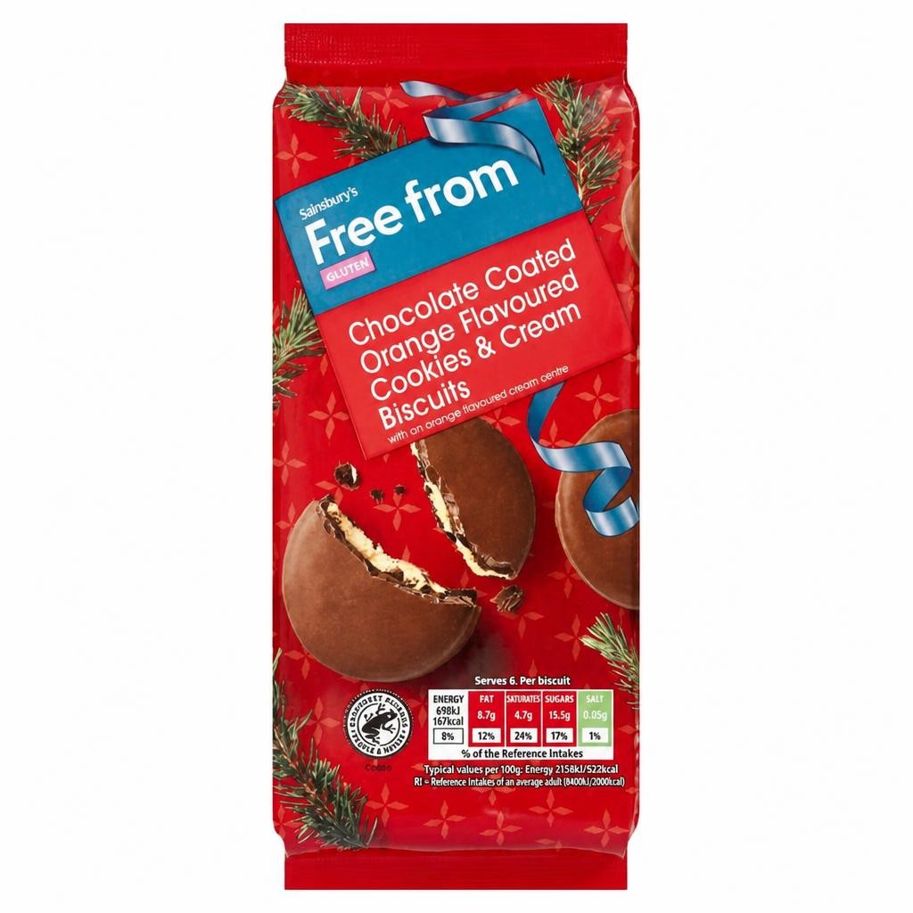 Sainsbury's Free From Chocolate Coated Orange Flavoured Cookies & Cream Biscuits 192g