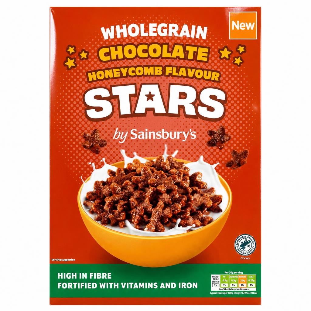 Sainsbury's 375g Wholegrain Chocolate Honeycomb Flavour Stars Breakfast Cereal