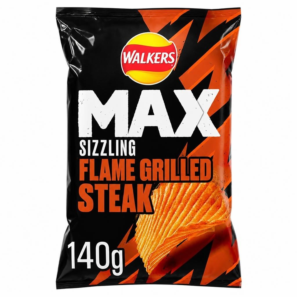 Walkers Max Flame Grilled Steak Sharing Crisps 140g