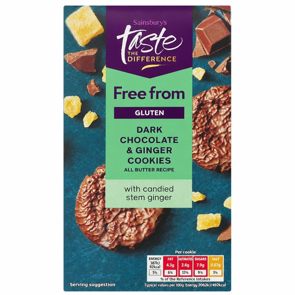 Sainsbury's Free From Stem Ginger & Dark Chocolate Cookies, Taste the Difference 150g