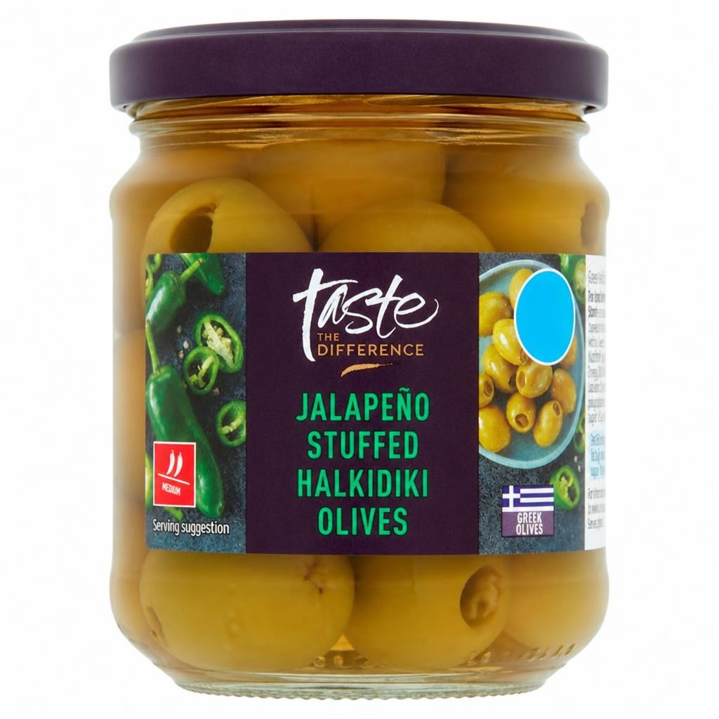 Sainsbury's Jalapeño Stuffed Halkidiki Olives, Taste the Difference 190g (110g*)