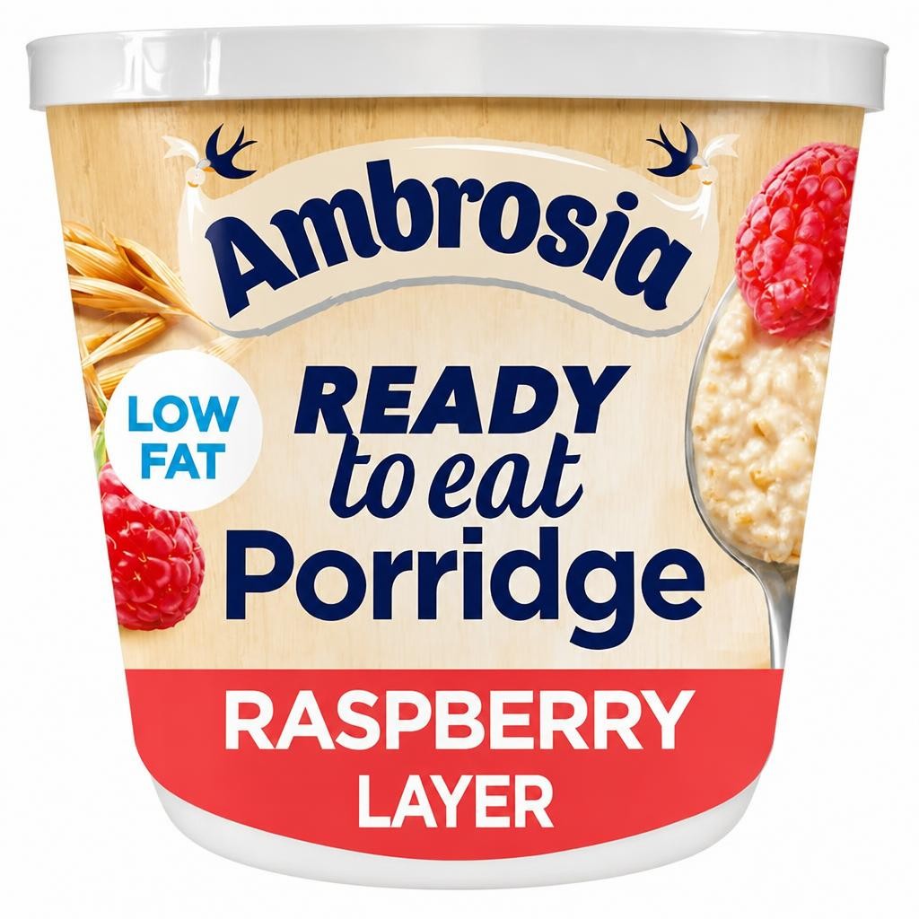 Ambrosia Ready to Eat Porridge Oat Cereal Pot Raspberry Layer 210g