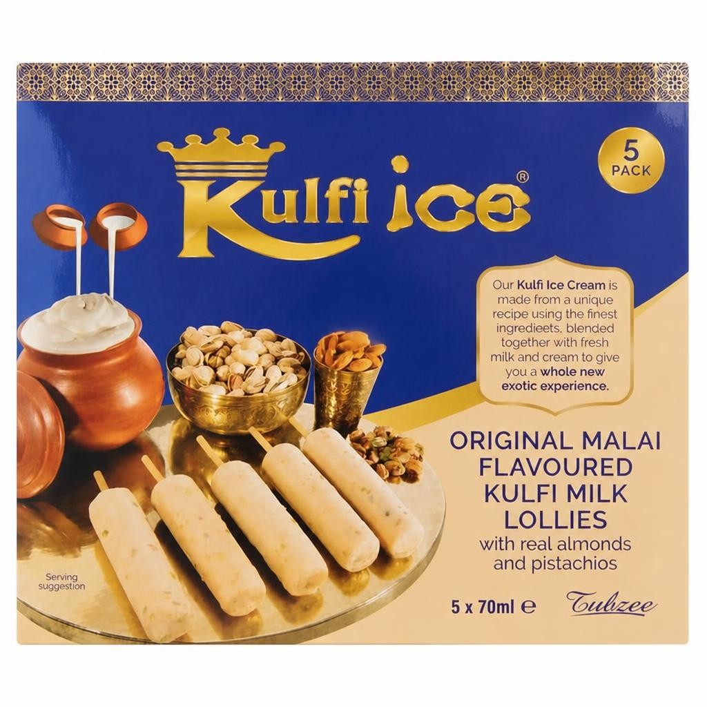 Kulfi Ice Original Malai Flavoured Kulfi Milk Ice Lollies with Real Almonds & Pistachios 5x70ml