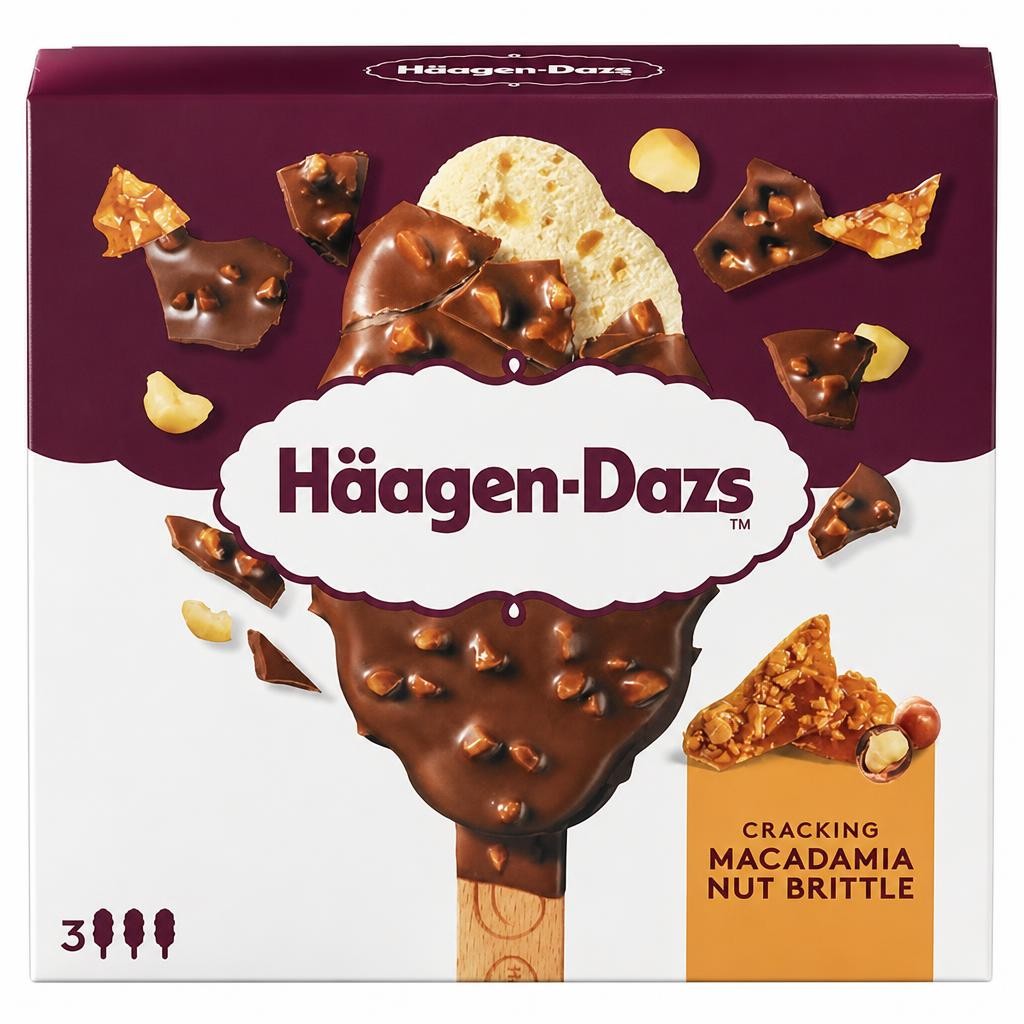Haagen-Dazs Cracking Macadamia Nut Brittle Ice Cream Bars 3 x 80ml
