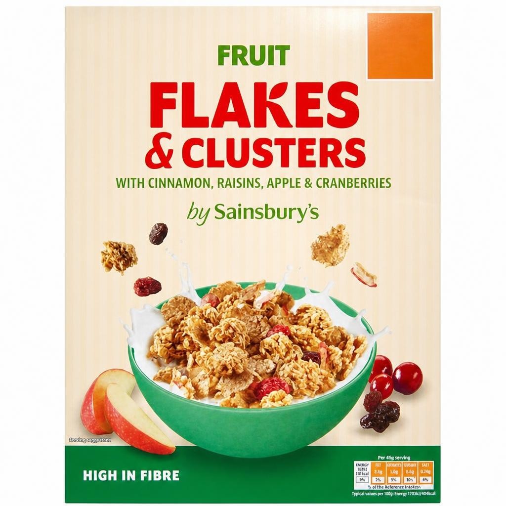 Sainsbury's Fruit Flakes & Clusters with Cinnamon, Raisins, Apple & Cranberries 500g