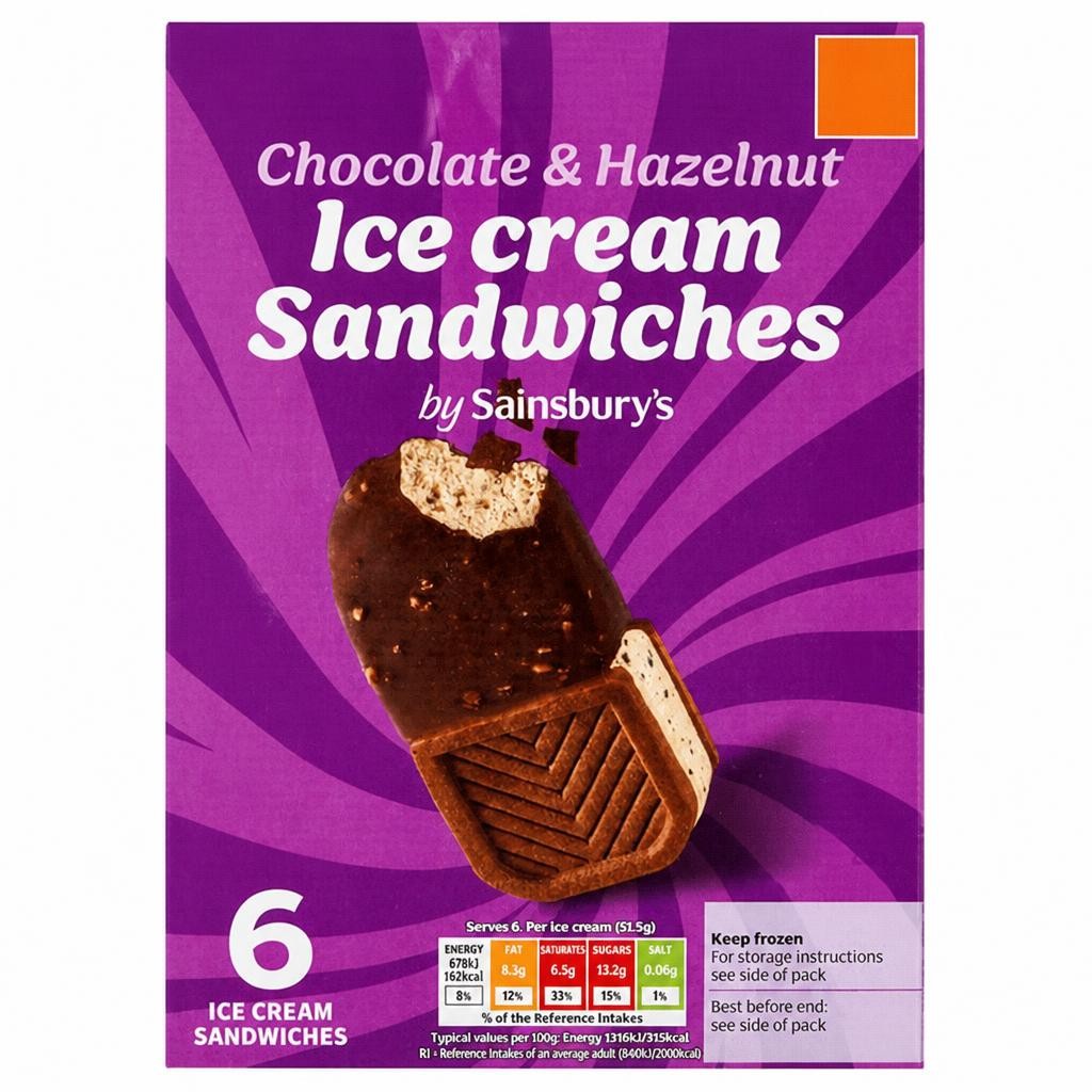 Sainsbury's Chocolate & Hazelnut Ice Cream Sandwiches 309g