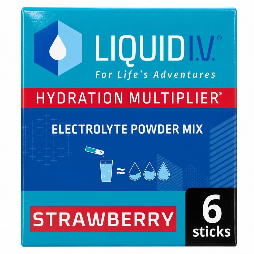 Liquid IV Hydration Multiplier Electrolyte Powder Mix Food Supplement Strawberry Sachets 6x16