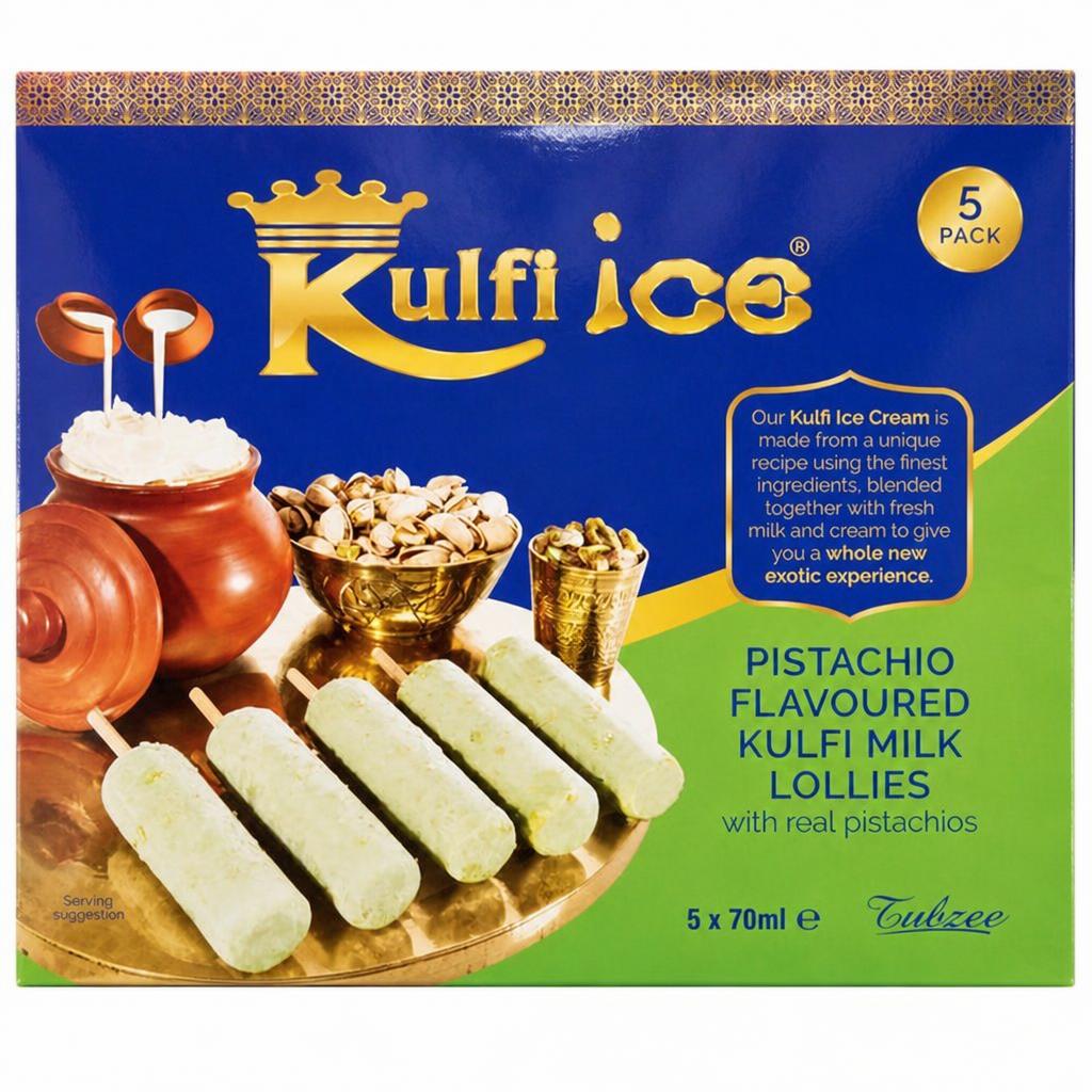 Kulfi Ice Pistachio Flavoured Kulfi Milk Ice Lollies with Real Pistachios 5x70ml