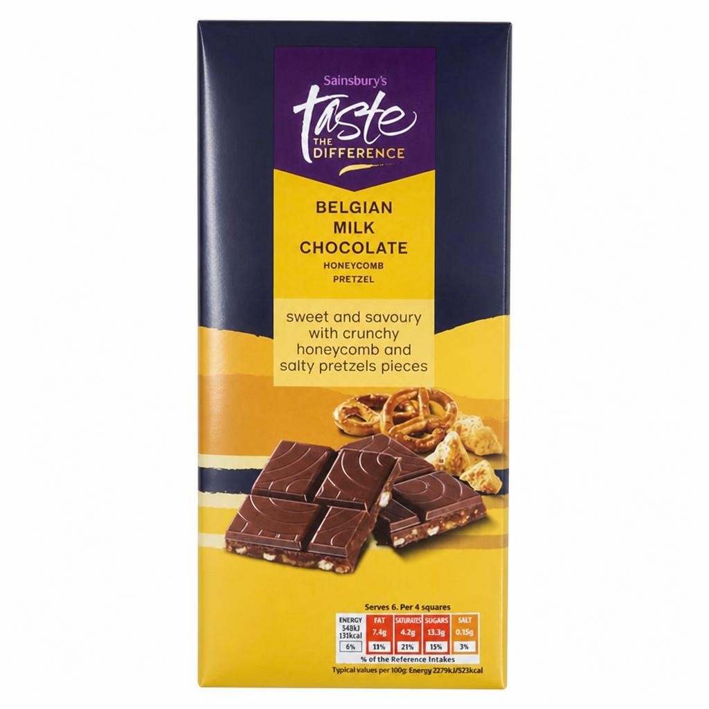 Sainsbury's Belgian Milk Chocolate Honeycomb Pretzel, Taste the Difference 150g
