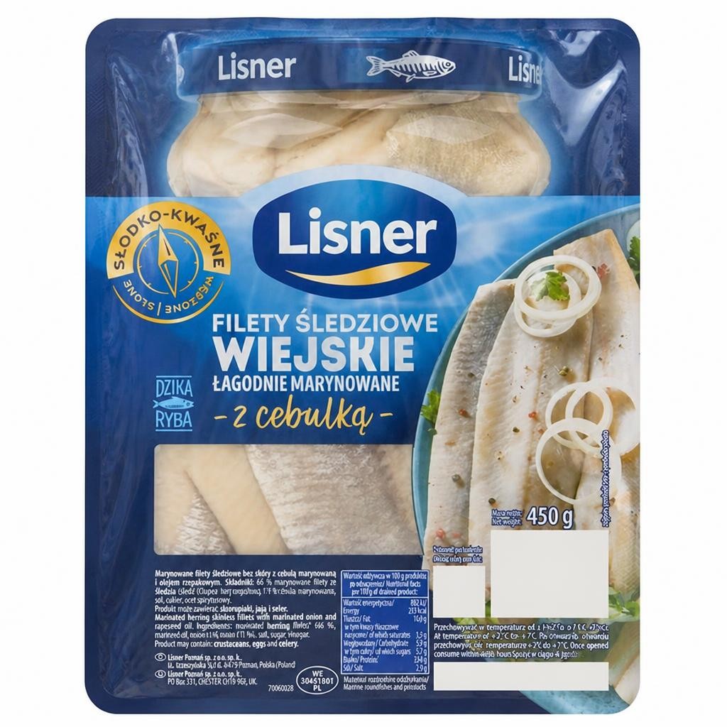 Lisner Wiejskie Herring Fillets with Onion 450g