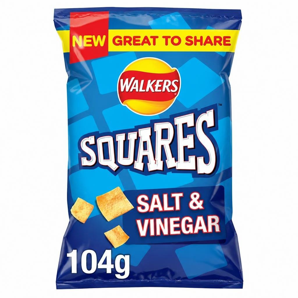 Walkers Squares Salt & Vinegar Sharing Snacks Crisps 104g