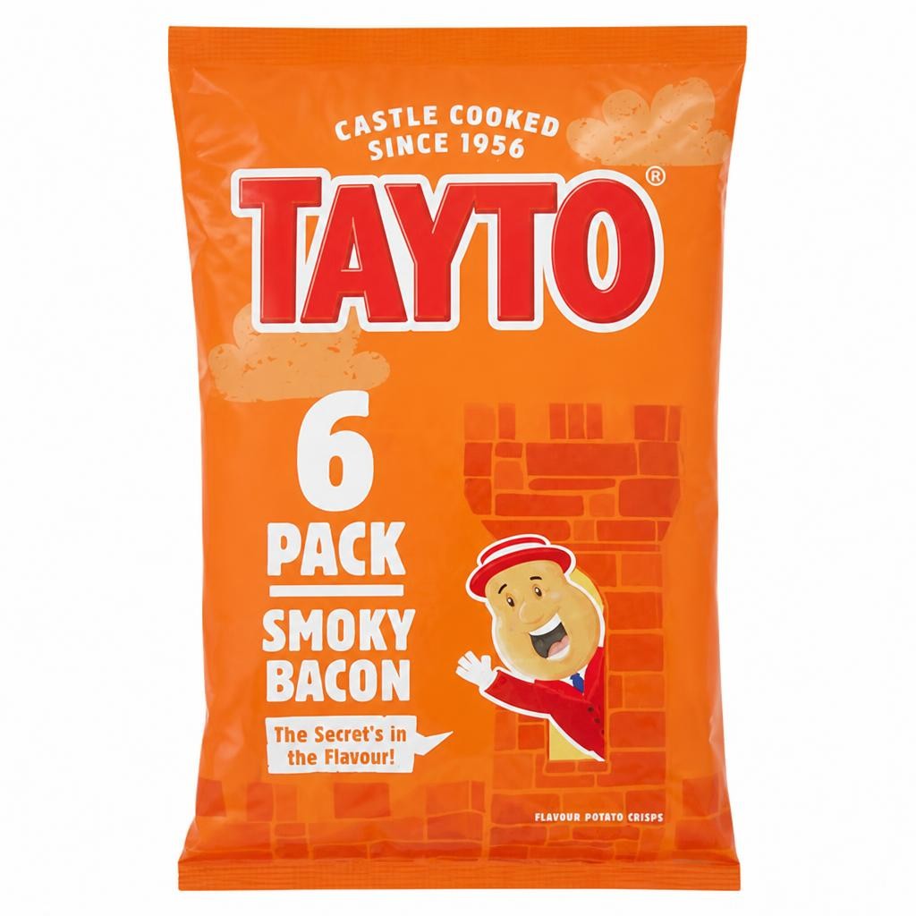 Tayto Smoky Bacon Flavour Potato Crisps 6x25g
