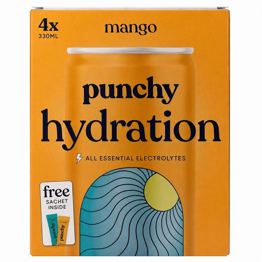 Punchy 4 x 330ml Hydration with Essential Minerals & Vitamins Mango Electrolyte Drink