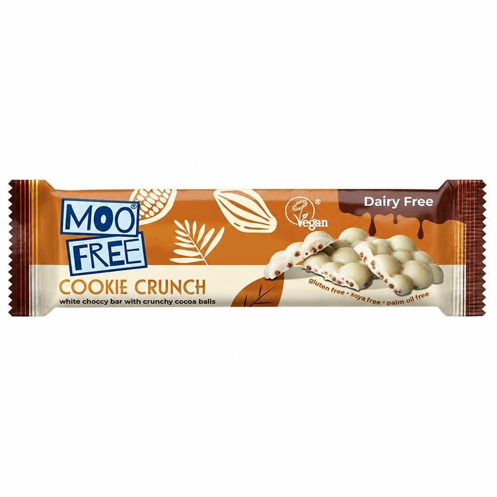 Moo Free Cookie Crunch White Choccy Bar with Crunchy Cocoa Balls 35g