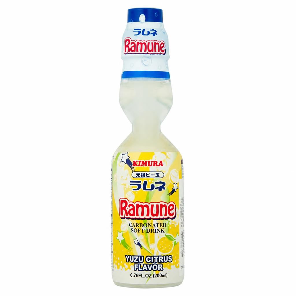 Kimura Ramune Carbonated Soft Drink Yuzu Citrus Flavor 200ml