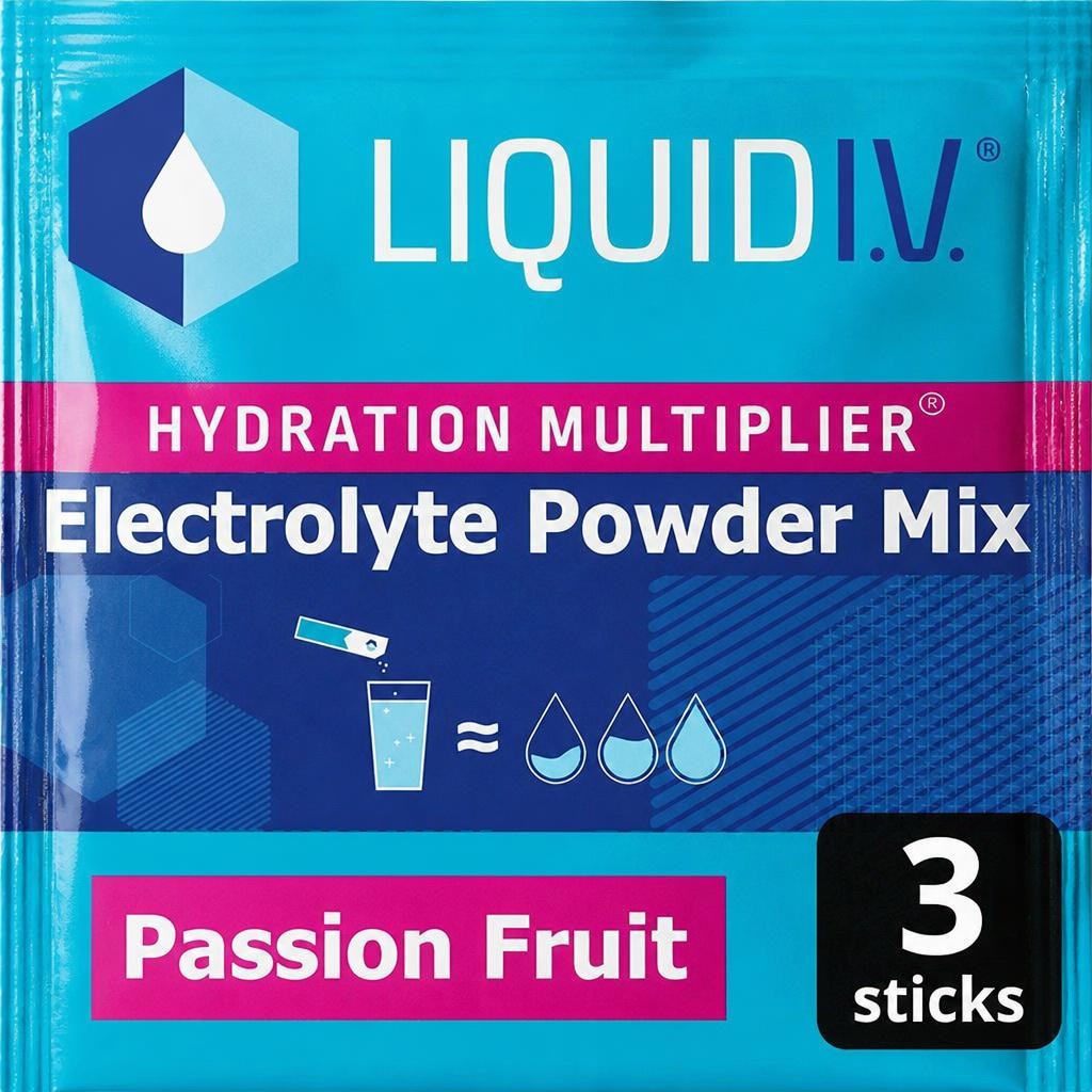 Liquid IV Hydration Multiplier Electrolyte Powder Mix Food Supplement Passion Fruit Sachets x3