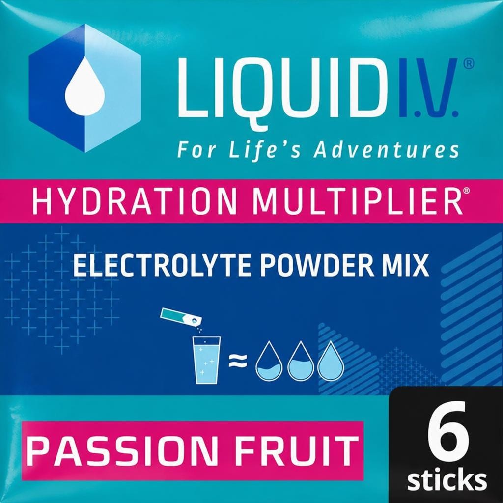 Liquid IV Hydration Multiplier Electrolyte Powder Mix Food Supplement Passion Fruit Sachets x6