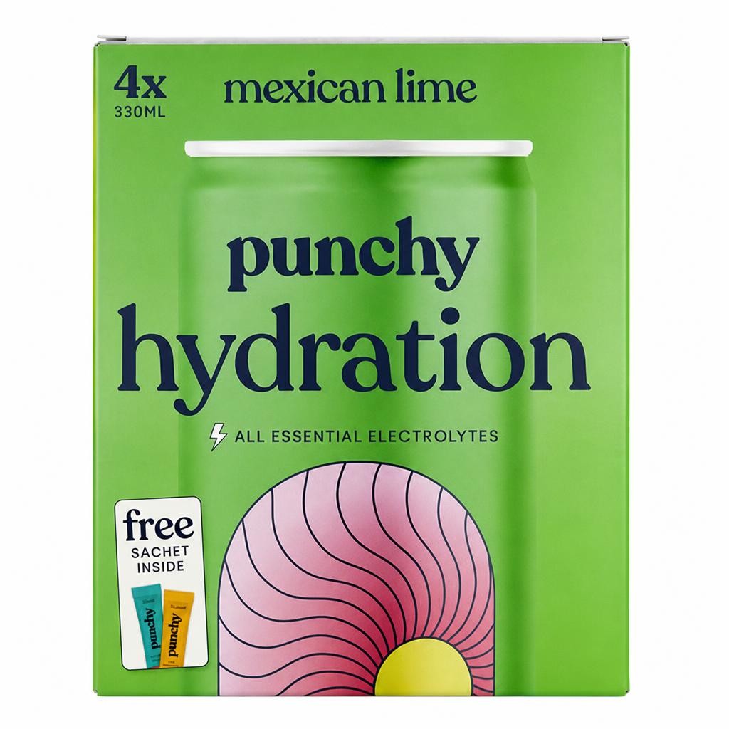 Punchy 4 x 330ml Hydration with Essential Minerals & Vitamins Mexican Lime Electrolyte Drink