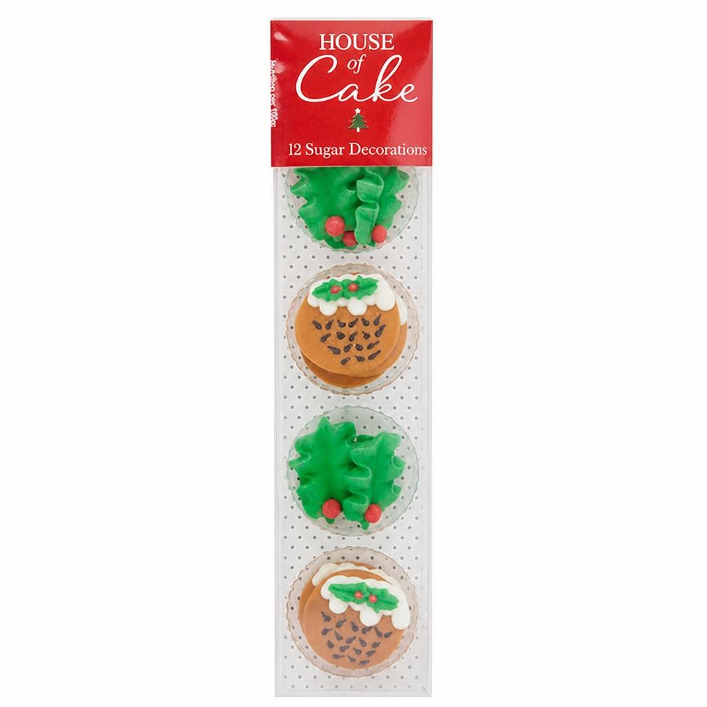 House of Cake Holly Christmas Sugar Decorations x12