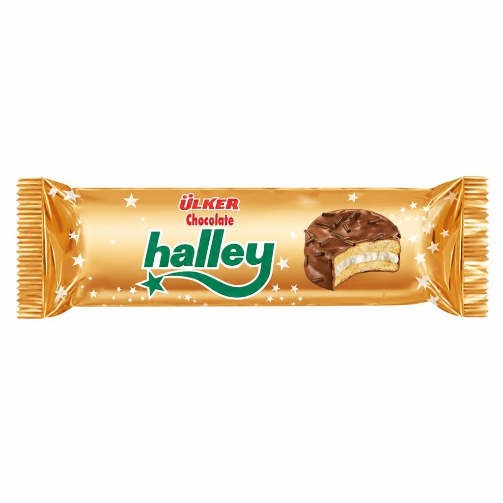 Ulker Halley Sandwich Biscuits Filled with Marshmallow in Milk Chocolate 77g