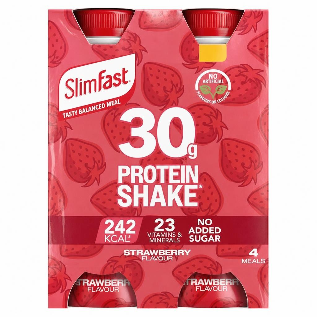 SlimFast 30g Protein Shake Strawberry Flavour 4 x 325ml