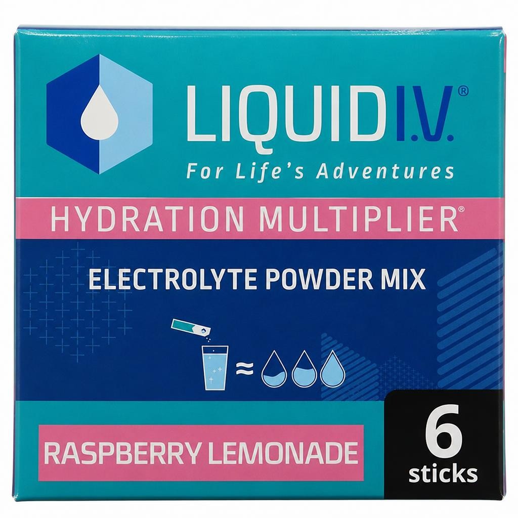 Liquid IV Hydration Multiplier Electrolyte Powder Mix Food Supplement Raspberry Lemonade Sachets x6
