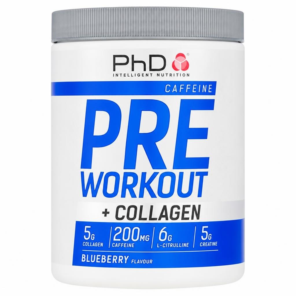 PhD Blueberry Flavour Caffeine Pre Workout + Collagen 500g