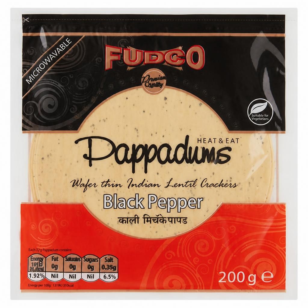 Fudco Pappadums Black Pepper 200g