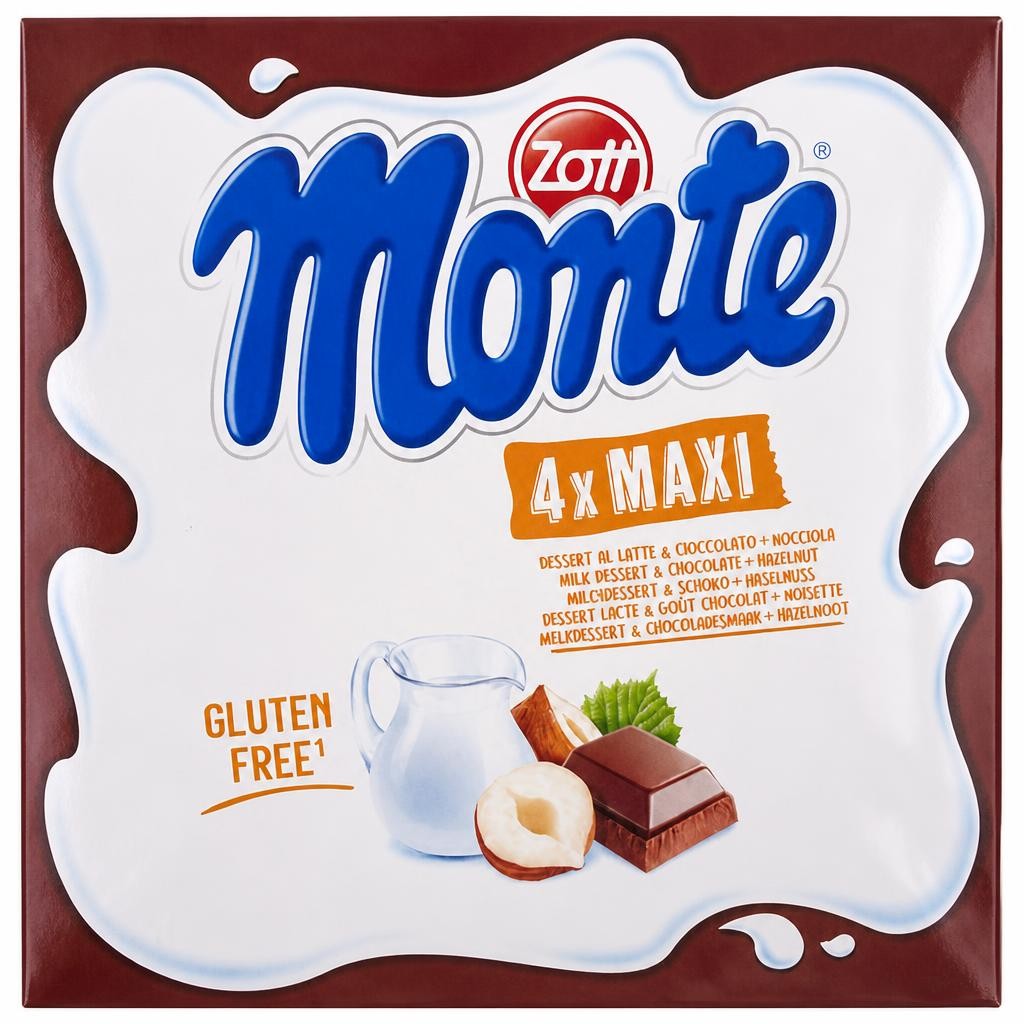 Zott Monte Maxi Chocolate & Hazelnut Milk Dessert 4x100g