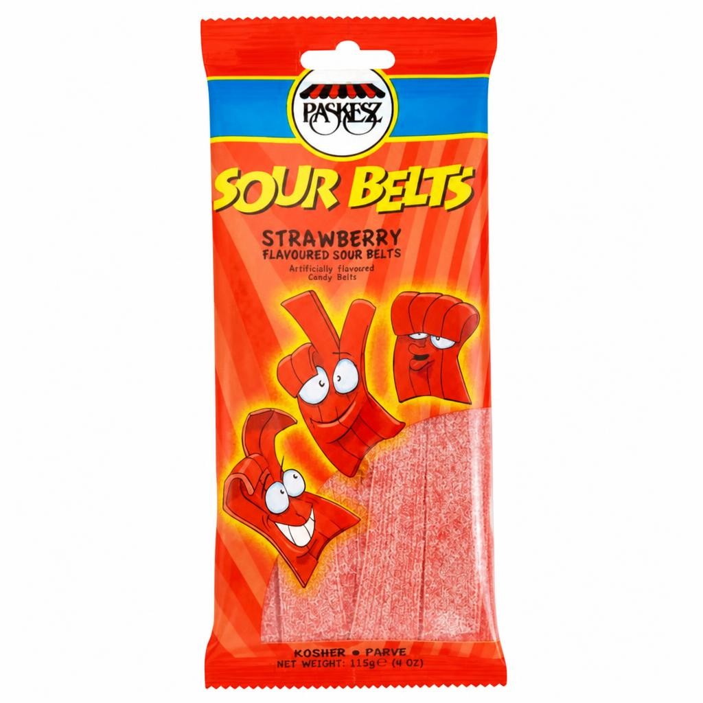 Paskesz Sour Strawberry Belts 115g