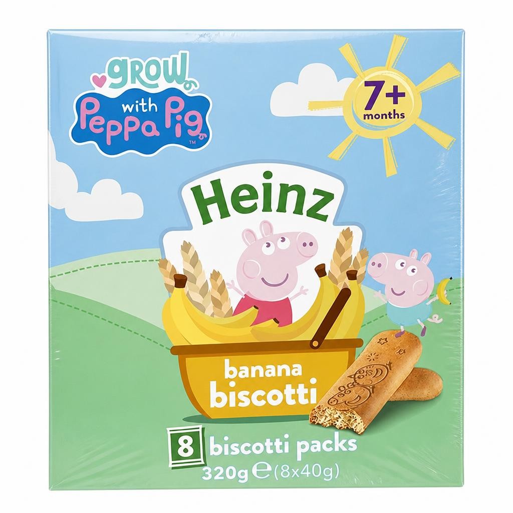 Heinz Peppa Pig Banana Biscotti Baby Food Snacks 7+ Months Multipack 8 x 40g