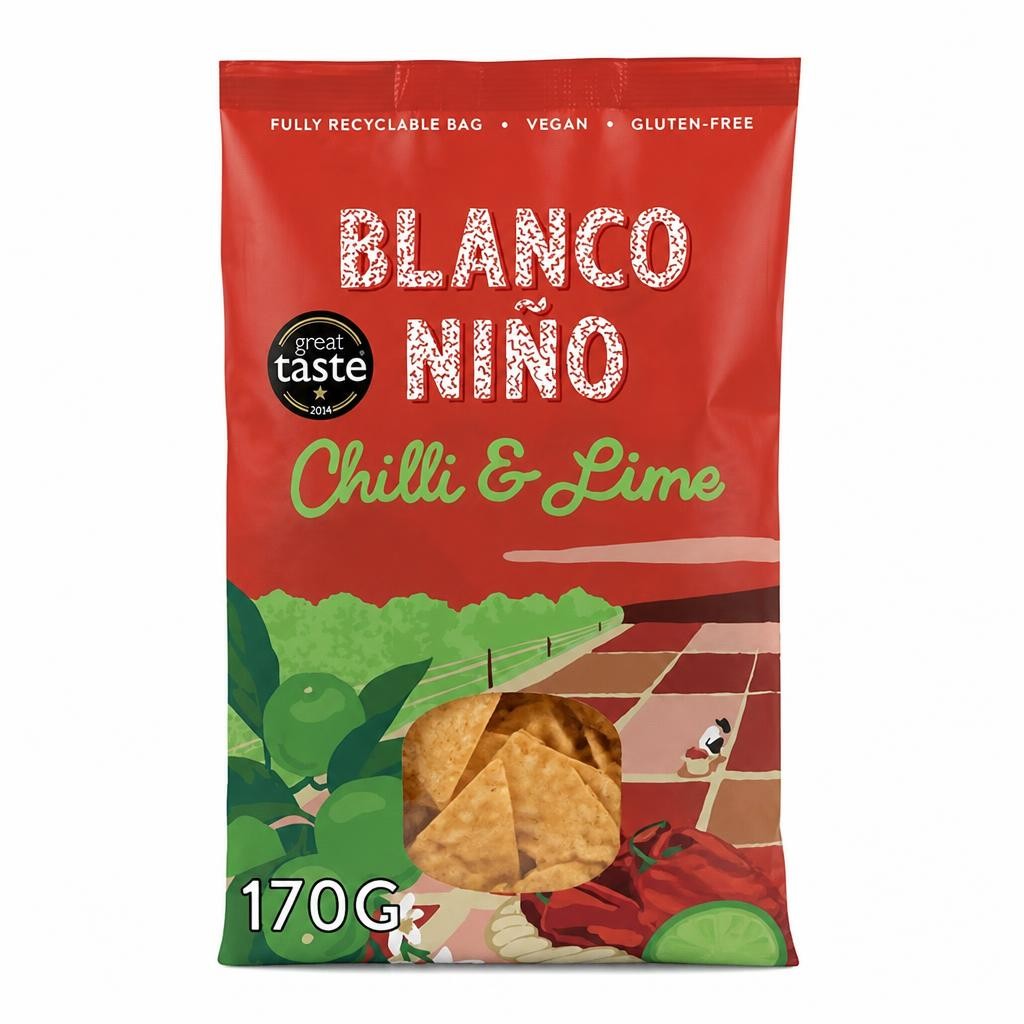 Blanco Nino White Corn Tortilla Chips with Ancho Chilli & Zesty Lime 170g