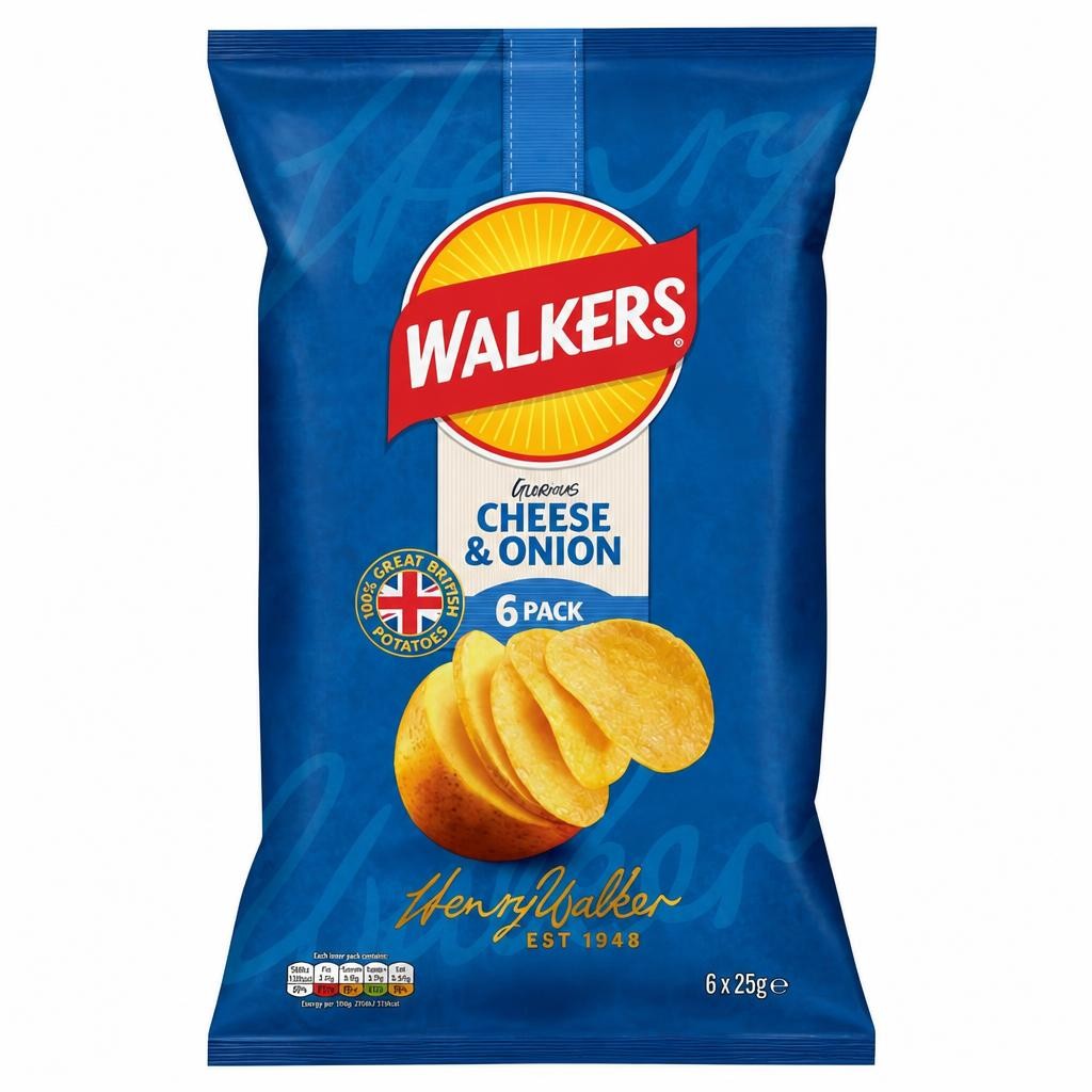 Walkers Cheese & Onion Multipack Crisps 6x25g