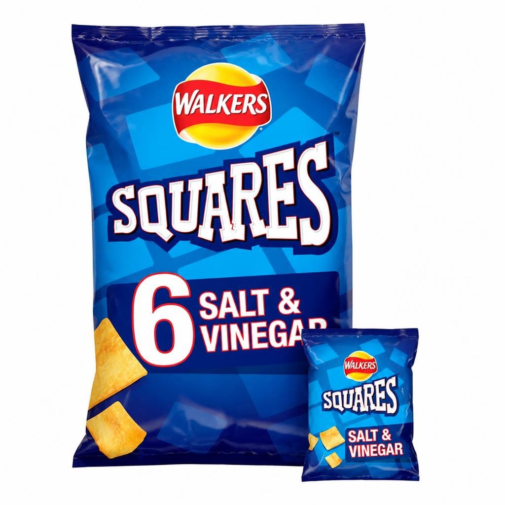 Walkers Squares Salt & Vinegar Multipack CrispsSnacks 6x22g