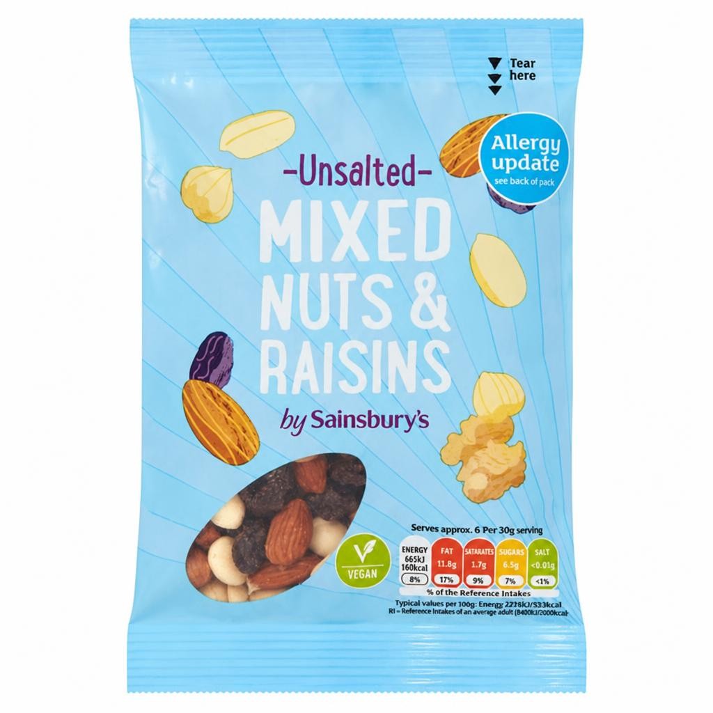 Sainsbury's Unsalted Mixed Nuts & Raisins 200g
