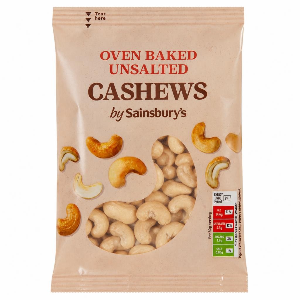 Sainsbury's Oven Baked Unsalted Cashews 200g
