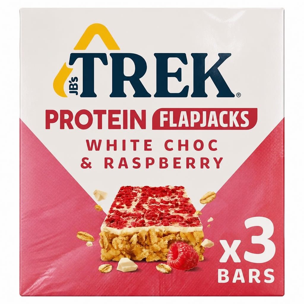 Trek White Choc & Raspberry Protein Flapjacks 3 x 50g