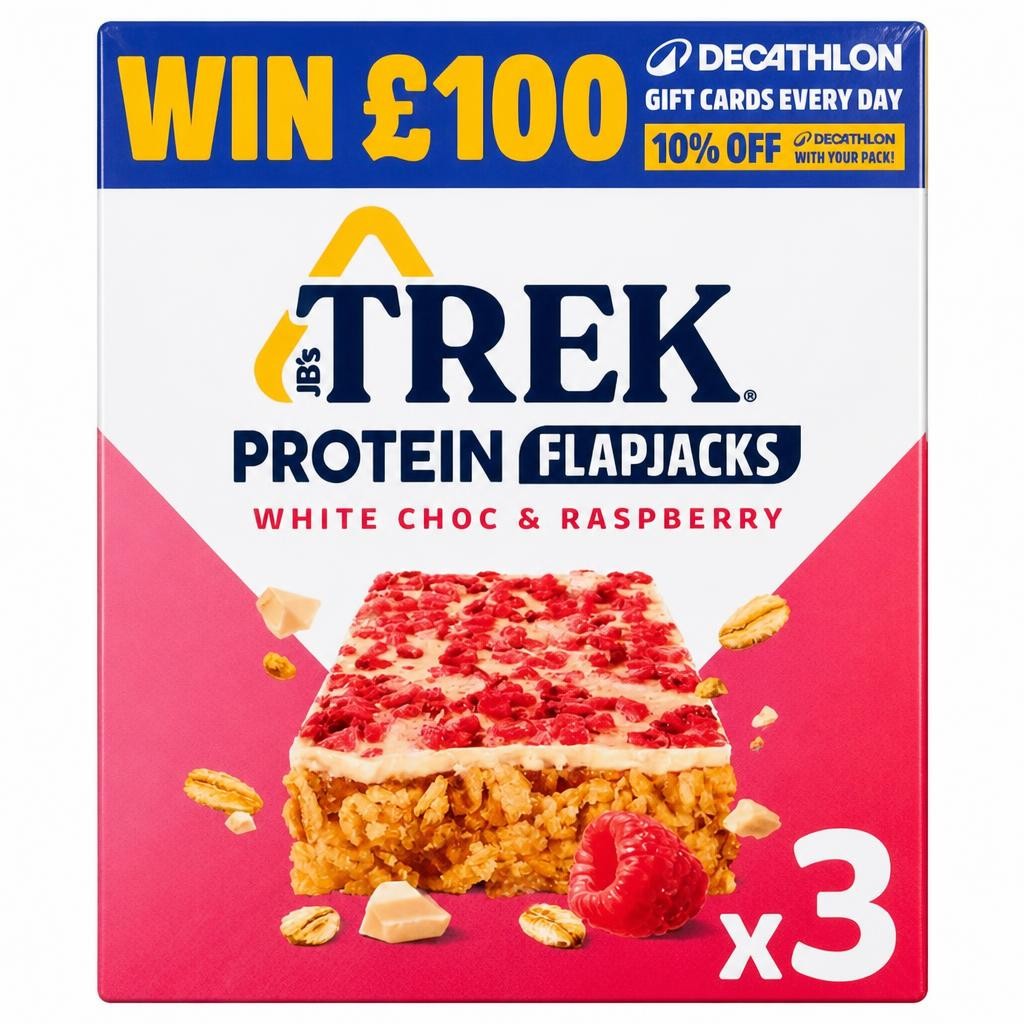 Trek White Choc & Raspberry Protein Flapjacks 3 x 50g