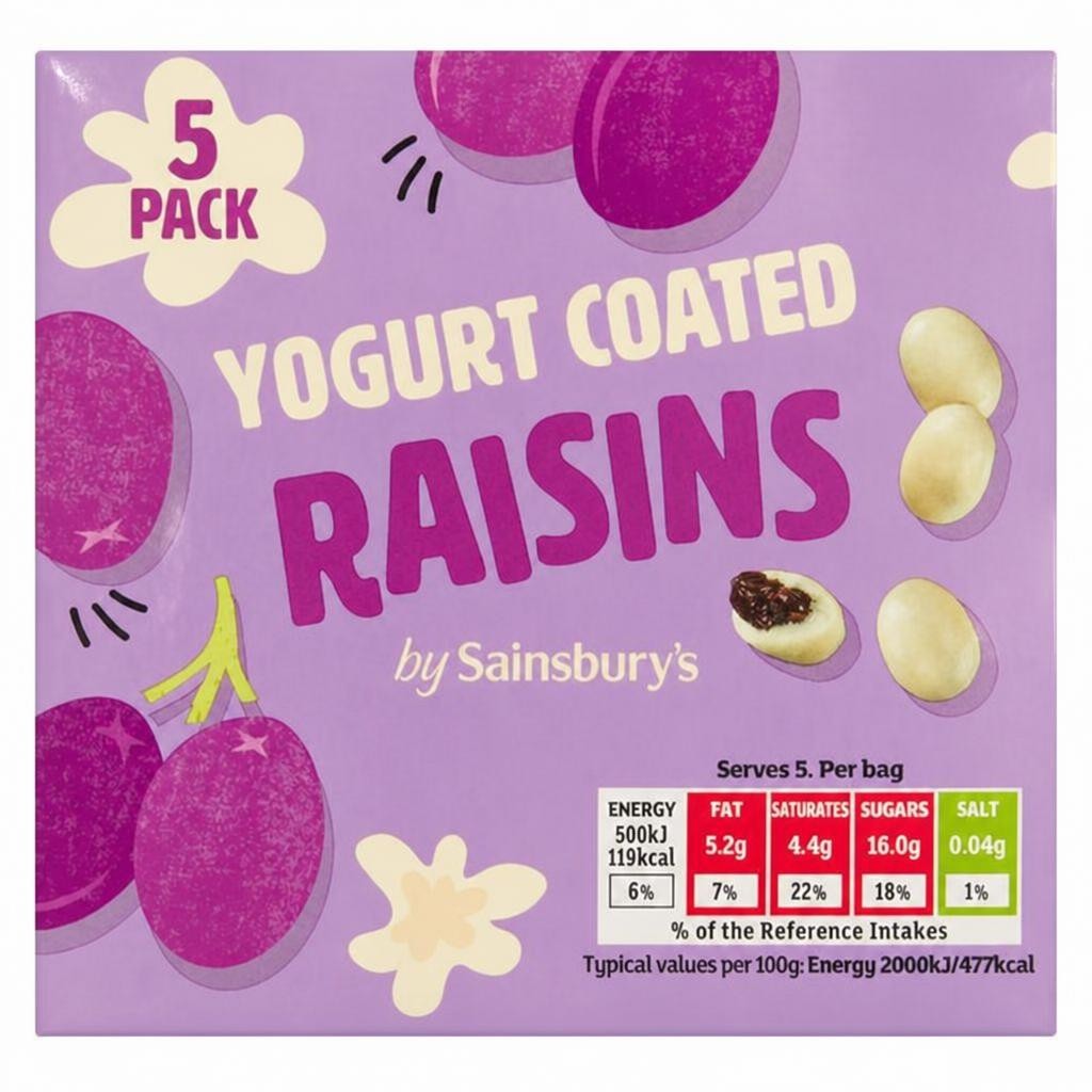 Sainsbury's Yogurt Coated Raisins 5 x 25g