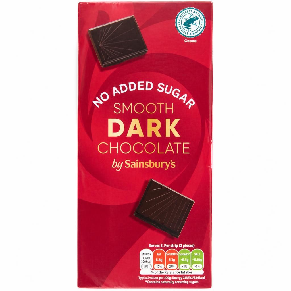 Sainsbury's No Added Sugar Dark Chocolate 100g
