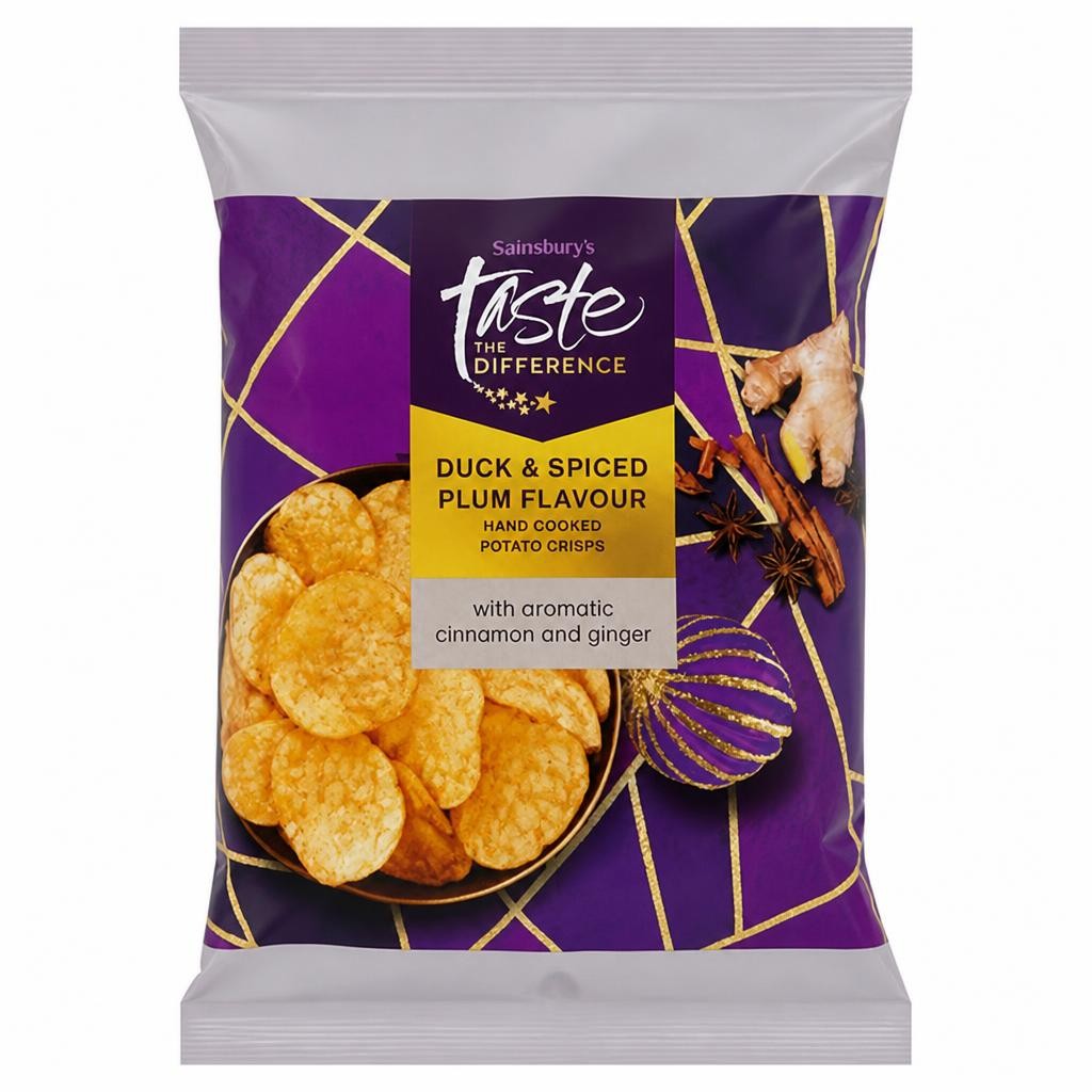 Sainsbury's Duck & Spiced Plum Flavour Hand Cooked Potato Crisps, Taste the Difference 150g