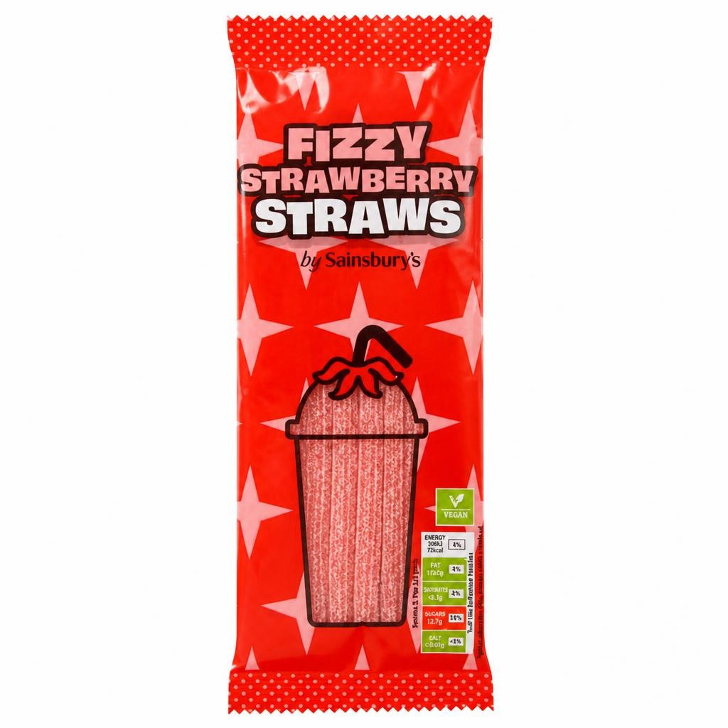 Sainsbury's Fizzy Strawberry Straws Sweets 70g